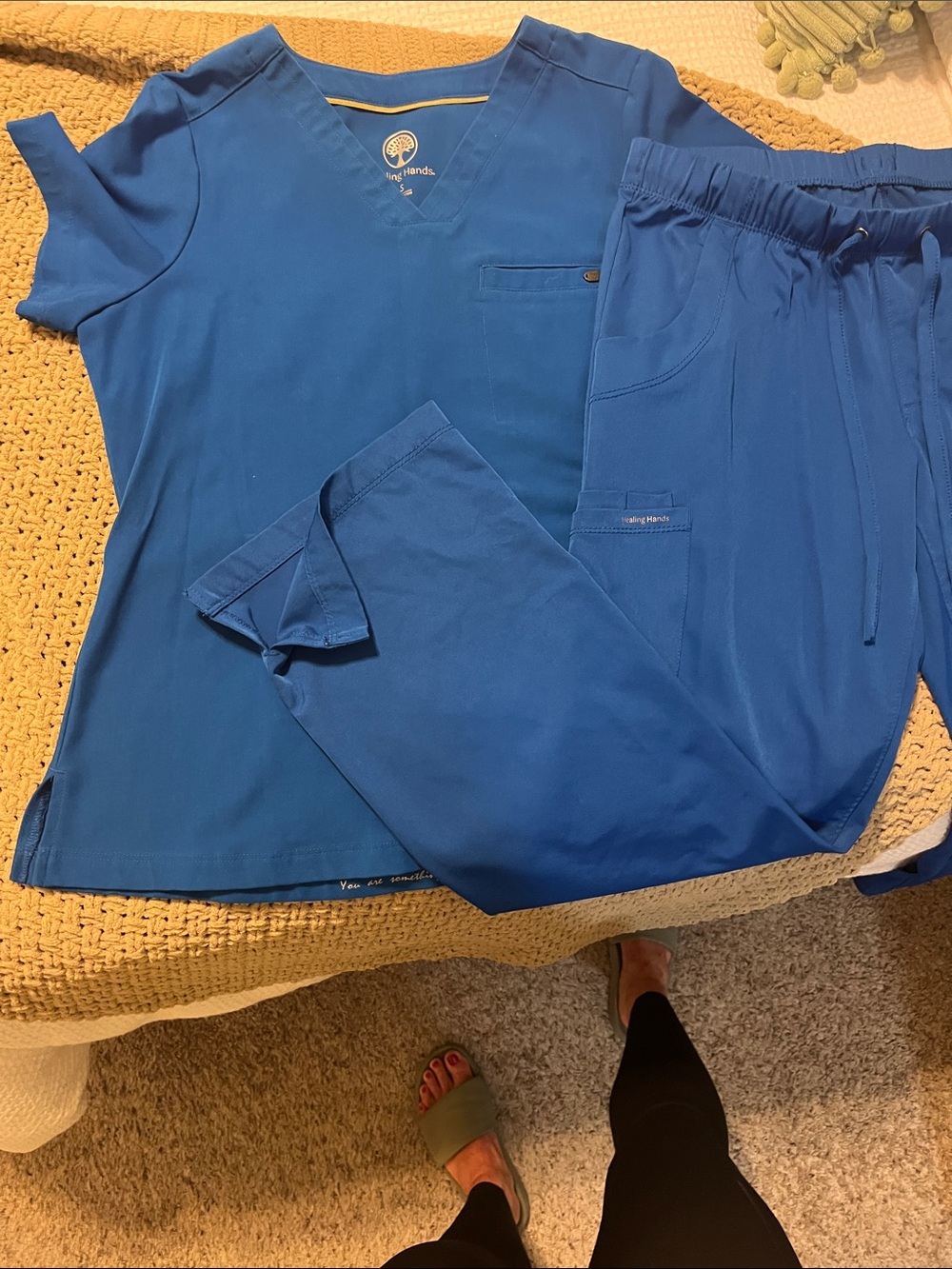 healing hands Deep Blue Medical Scrub Top & Drawstring Pants
